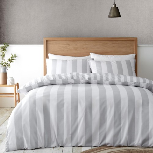 Catherine Lansfield Cove Stripe Single Duvet Set Silver
