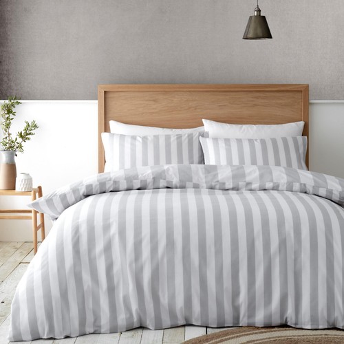Catherine Lansfield Cove Stripe Double Duvet Set Silver thumbnail 2