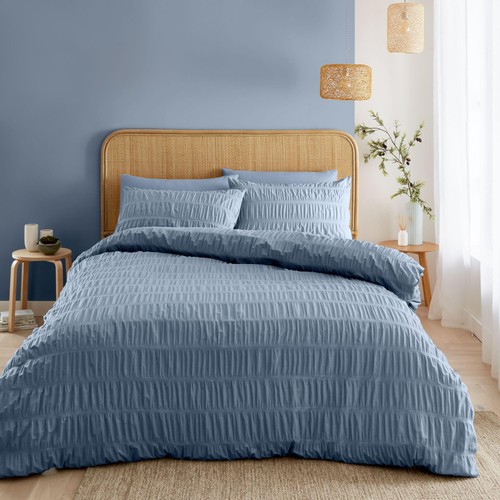 Catherine Lansfield Seersucker Single Duvet Set Lansfield Blue