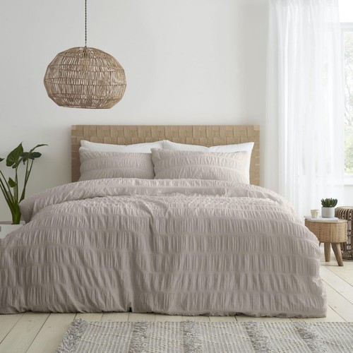 Catherine Lansfield Seersucker Single Duvet Set Natural