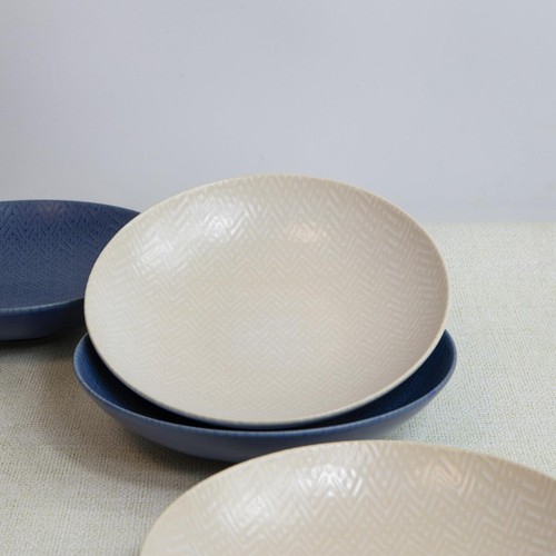 KitchenCraft Stoneware Coupe 22cm Bowl Set, Blue Embossed thumbnail 6