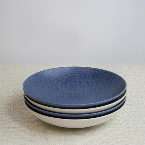 KitchenCraft Stoneware Coupe 22cm Bowl Set, Blue Embossed thumbnail 7