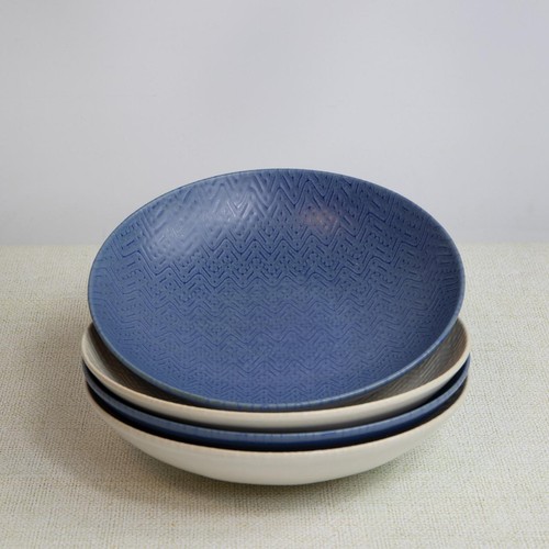 KitchenCraft Stoneware Coupe 22cm Bowl Set, Blue Embossed thumbnail 8