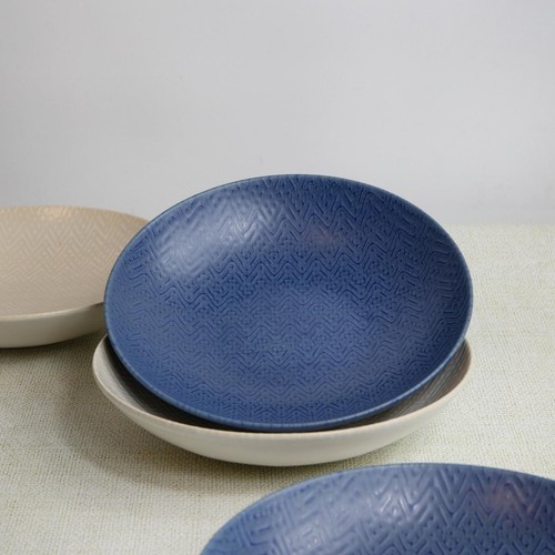 KitchenCraft Stoneware Coupe 22cm Bowl Set, Blue Embossed thumbnail 9