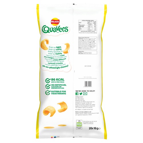 Walkers Quavers Cheese Multipack Snacks Crisps 20x16g thumbnail 2
