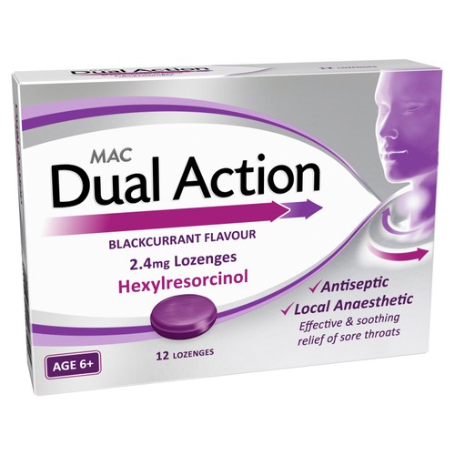 MAC Dual Action Blackcurrant 2.4mg Lozenges Hexylresorcinol thumbnail 2