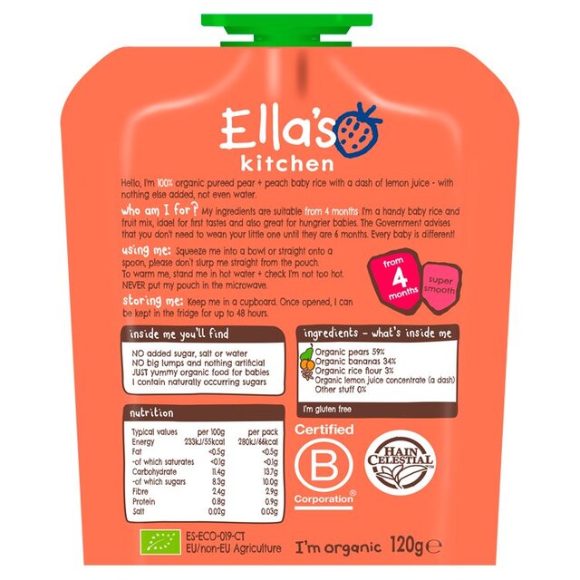 Ella's Kitchen Pear and Peach Baby Rice Baby Food Pouch 4+ Months thumbnail 2