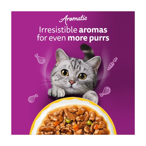 Whiskas 1+ Wet Cat Food Pouches Aromatic Poultry in Gravy thumbnail 3