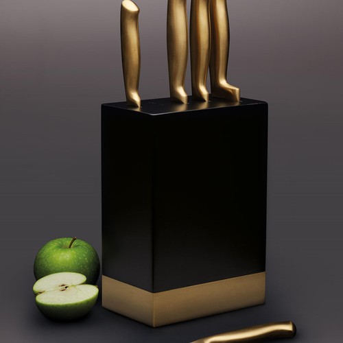 MasterClass Burnished Brass Effect Knife Set with Wooden Storage Block thumbnail 4