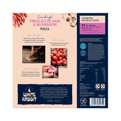 White Rabbit Gluten Free Sourdough Proscuitto Ham & Mushroom Pizza thumbnail 2