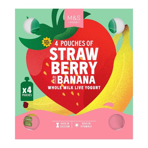 M&S 4 Strawberry & Banana Whole Milk Live Yogurt thumbnail 2