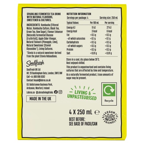 Lo Bros Kombucha Pineapple & Lime Low Sugar Multipack thumbnail 2