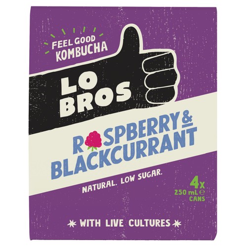 Lo Bros Kombucha Raspberry & Blackcurrant Low Sugar Multipack thumbnail 2