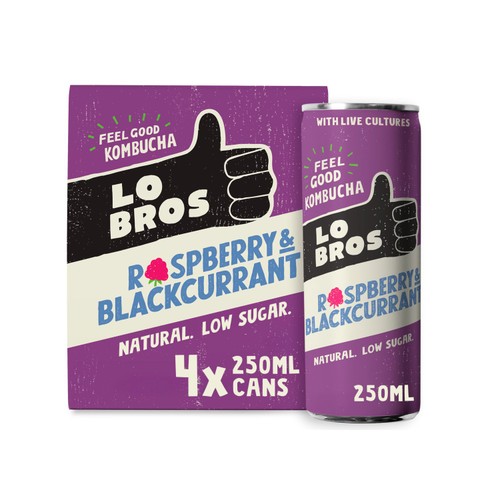 Lo Bros Kombucha Raspberry & Blackcurrant Low Sugar Multipack thumbnail 3