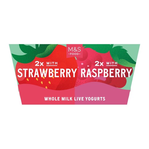 M&S 2 x Strawberry & 2 x Raspberry Whole Milk Yogurts