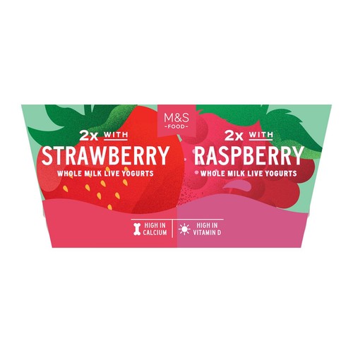 M&S 2 x Strawberry & 2 x Raspberry Whole Milk Yogurts thumbnail 2