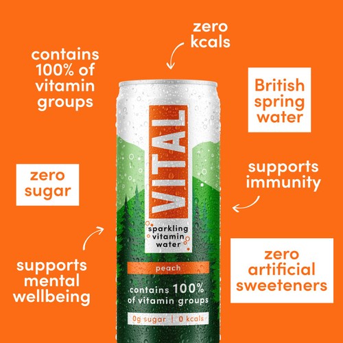 VITAL Drinks Sparkling Peach Vitamin Water thumbnail 3