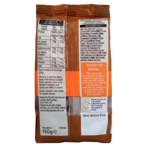 Holland & Barrett Milk Chocolate Crystallised Ginger thumbnail 2