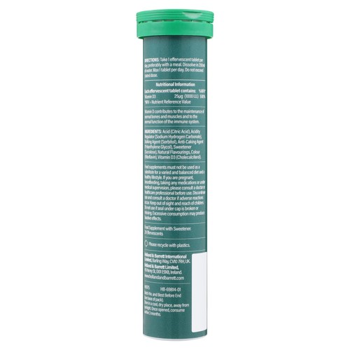 Holland & Barrett Vitamin D 1000 I.U. 25ug Effervescents Vegan Lemon & Lime thumbnail 2