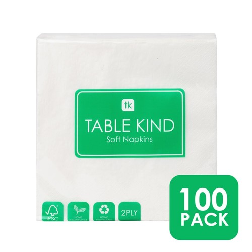 Table Kind Eco Bulk Pack 100 White Paper Napkins 33cm