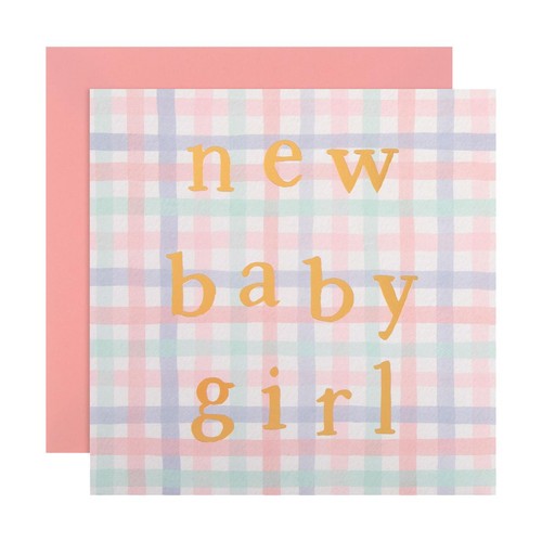 M&S Checked New Baby Girl Card