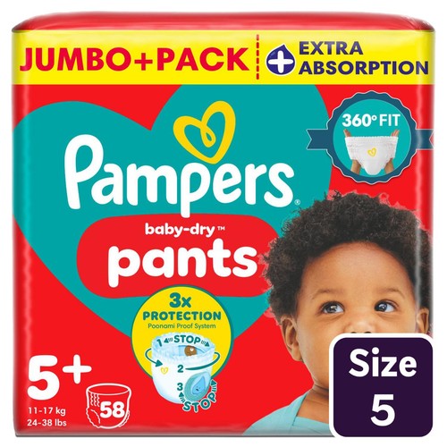Pampers Baby-Dry Nappy Pants Size 5+ Extra Absorption Jumbo+ Pack