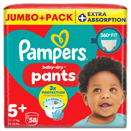 Pampers Baby-Dry Nappy Pants Size 5+ Extra Absorption Jumbo+ Pack thumbnail 2