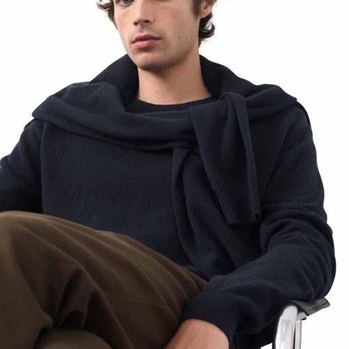 M&S Mens Autograph Pure Cashmere Crew Neck Jumper, M, Navy thumbnail 6