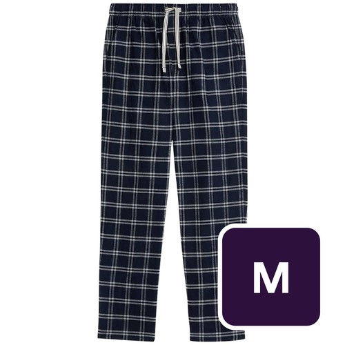 M&S Mens Pure Cotton Checked Pyjama Bottoms, M, Navy