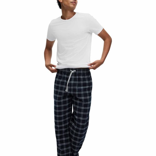 M&S Mens Pure Cotton Checked Pyjama Bottoms, XL, Navy thumbnail 2