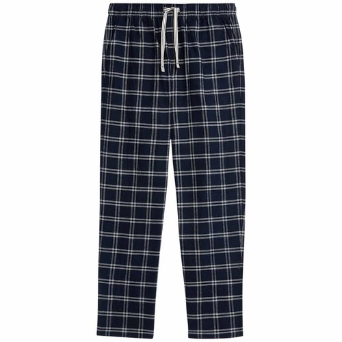 M&S Mens Pure Cotton Checked Pyjama Bottoms, XXL, Navy