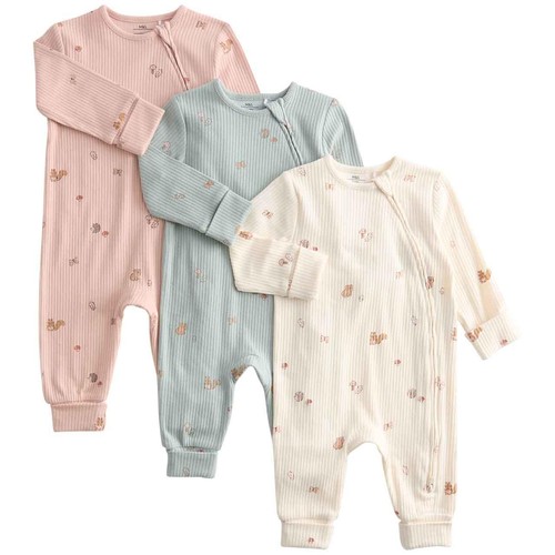 M&S Girls Cotton Rich Woodland Print Sleepsuits, 6-9 M, Ivory thumbnail 2