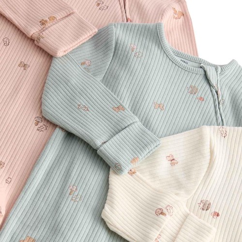 M&S Girls Cotton Rich Woodland Print Sleepsuits, 6-9 M, Ivory thumbnail 3