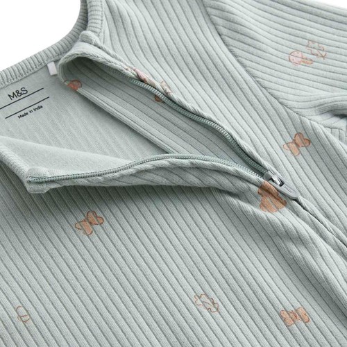 M&S Girls Cotton Rich Woodland Print Sleepsuits, 6-9 M, Ivory thumbnail 4