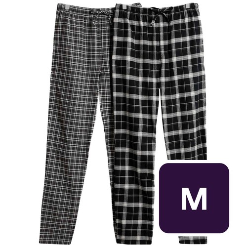 M&S Mens Brushed Cotton Checked Pyjama Bottoms, M, Black