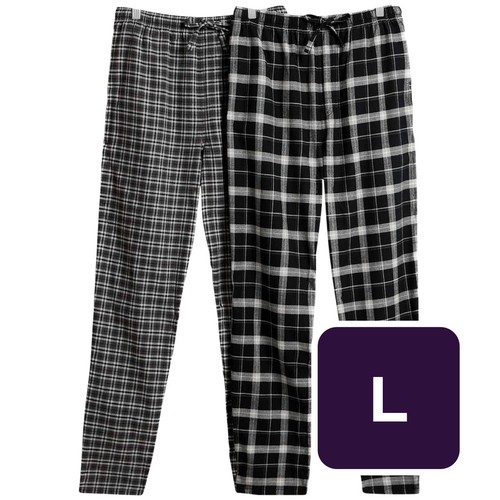 M&S Mens Brushed Cotton Checked Pyjama Bottoms, L, Black