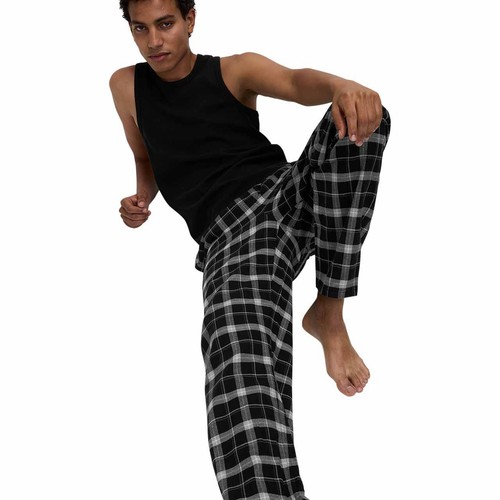 M&S Mens Brushed Cotton Checked Pyjama Bottoms, L, Black thumbnail 3