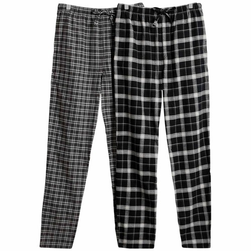 M&S Mens Brushed Cotton Checked Pyjama Bottoms, XXL, Black