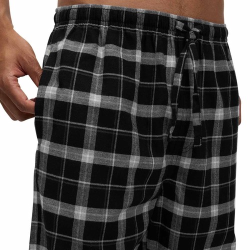 M&S Mens Brushed Cotton Checked Pyjama Bottoms, XXL, Black thumbnail 3