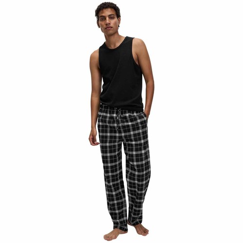 M&S Mens Brushed Cotton Checked Pyjama Bottoms, XXL, Black thumbnail 4