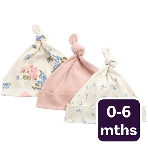 M&S Girls Cotton Rich Floral Hats, 0-6 M, Blush