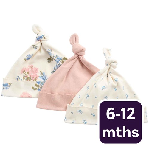 M&S Girls Cotton Rich Floral Hats, 6-12 M, Blush