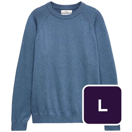 M&S Mens Pure Cotton Crew Neck Jumper, L, Light Denim