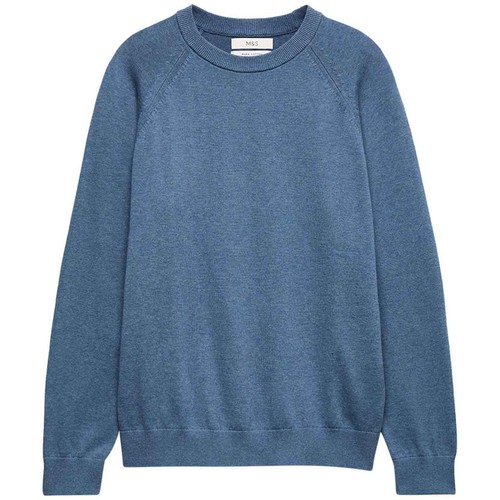 M&S Mens Pure Cotton Crew Neck Jumper, 2XL, Light Denim