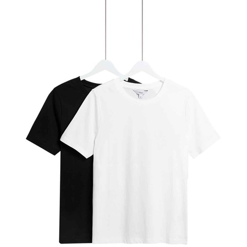 M&S Womens Pure Cotton T-Shirt, 16, Black/White thumbnail 6