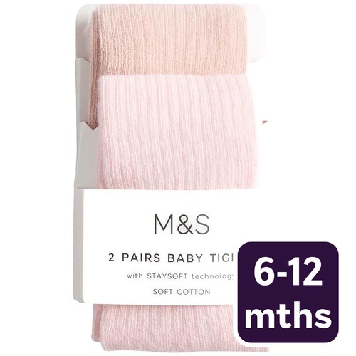 M&S Rib Tights, 6-12 M, Pink