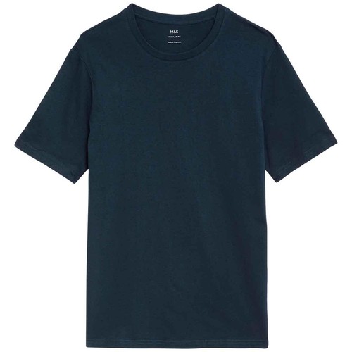 M&S Mens Regular Fit Pure Cotton Crew Neck T-Shirt, S, Navy