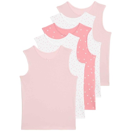 M&S Girls Pure Cotton Heart Print Vests, 9-10 Years, Pink Mix