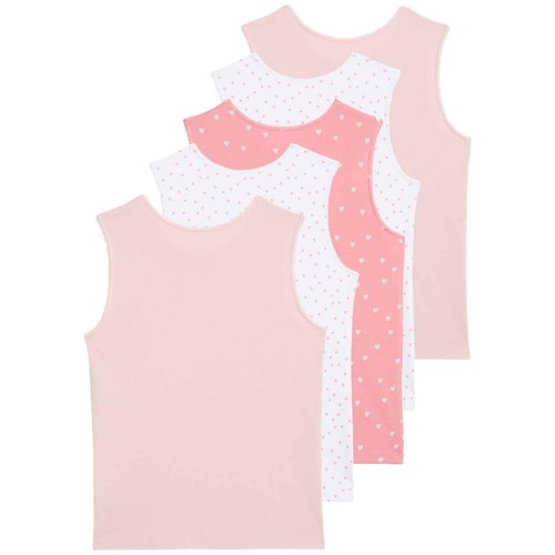 M&S Girls Pure Cotton Heart Print Vests, 9-10 Years, Pink Mix thumbnail 5