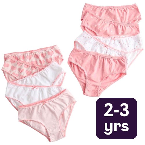 M&S Girls Cotton with Stretch Heart Knickers, 2-3 Years, Pink Mix